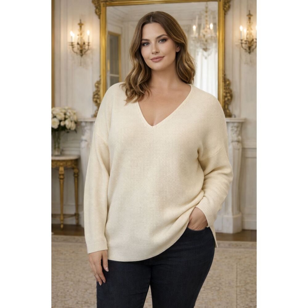 Aritzia Wilfred Free Wolter 100% Merino Wool Boho Classic Vneck Sweater Size XL